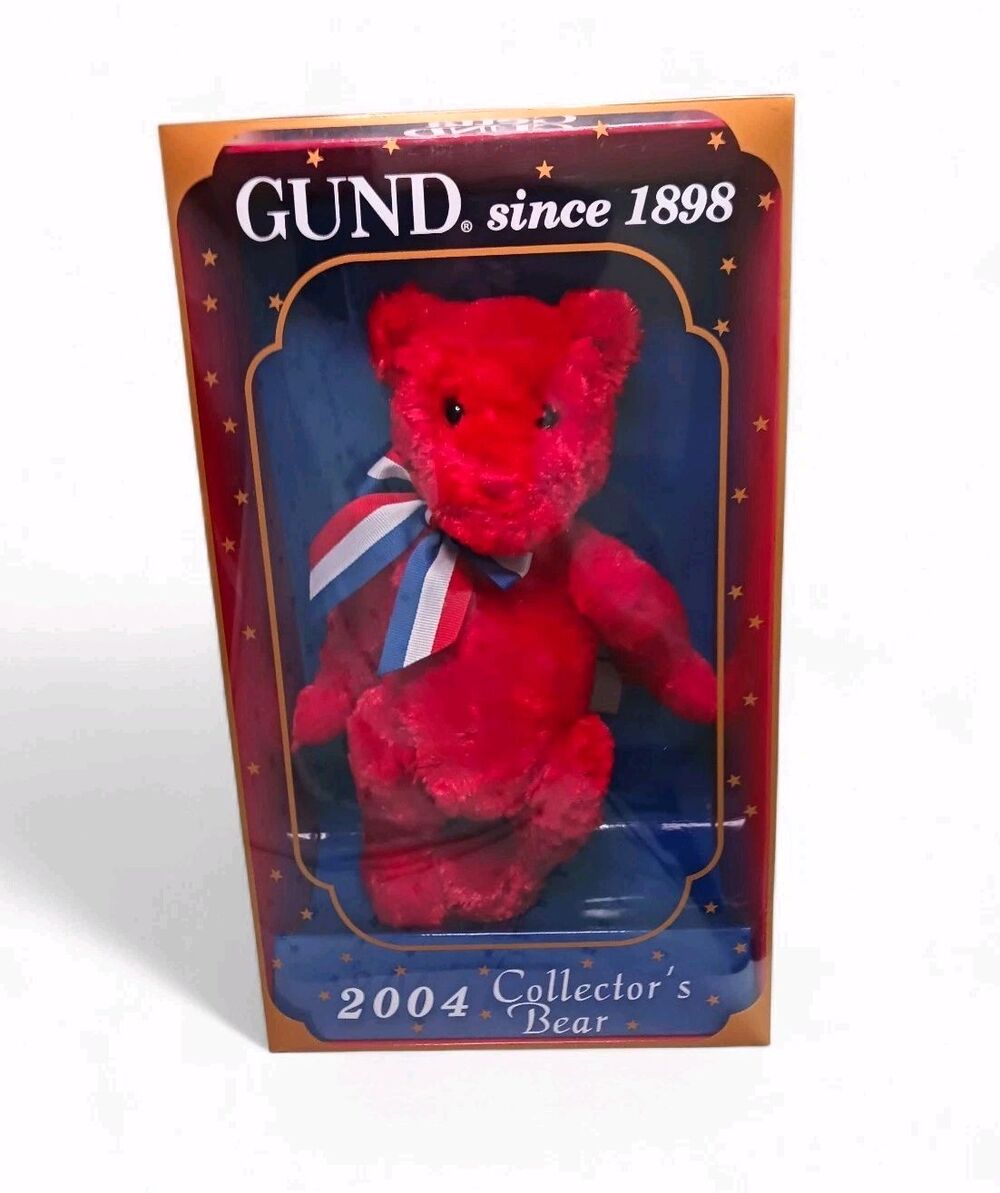 NEW Gund 2004 Collectors Bear "Gundy" Red Patriotic Bow Americana USA + Box NRFB